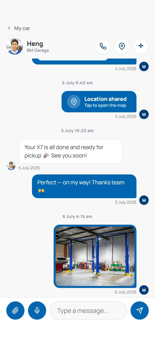 My BM Garage: messages with the workshop.