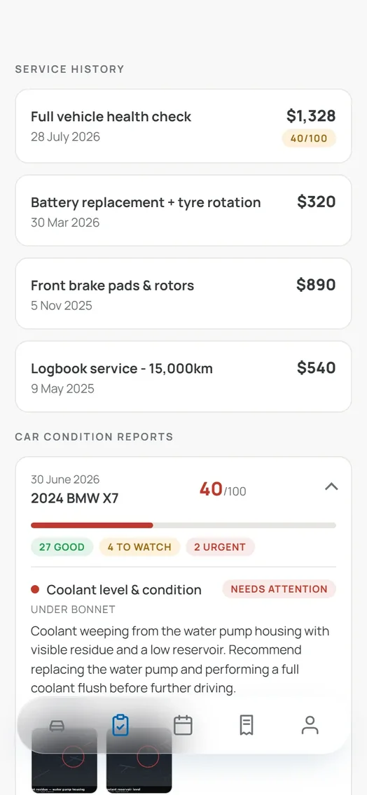 My BM Garage: service history and a condition report.
