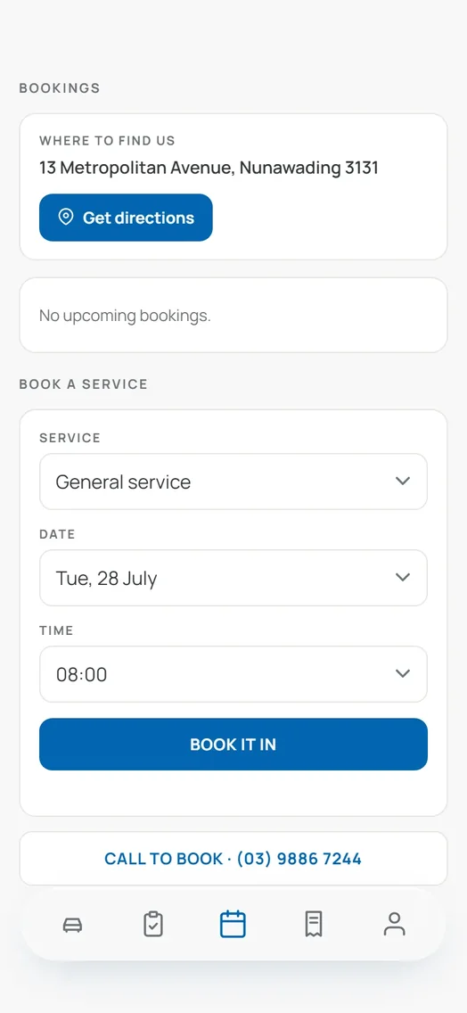 My BM Garage: booking a service.