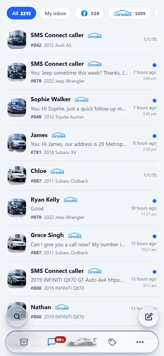 MM Carz Pro leads inbox.
